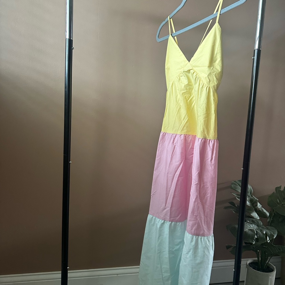JustFab Yellow and Pink Maxi Dress